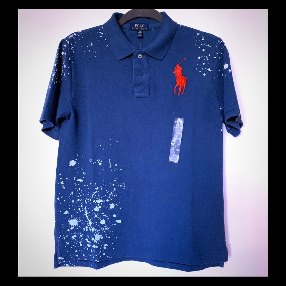 NWT POLO RL Boy’s (Size L/14-16) Distressed Mesh Polo